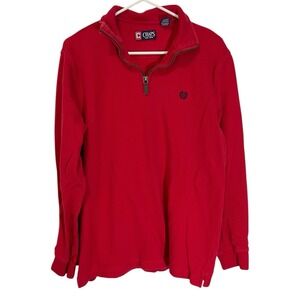 Chaps Mens Medium 1/4 Zip Ridged Pullover 100% Cotton Long Sleeve Red Warm